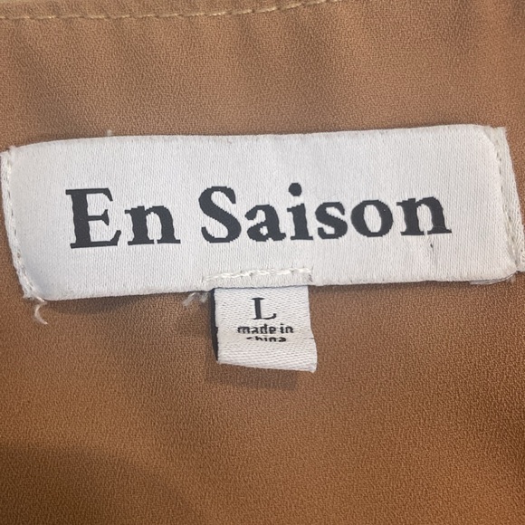 En Saison Meline Poplin Babydoll Dress in taupe with polka dots. Size Large - Picture 9 of 11